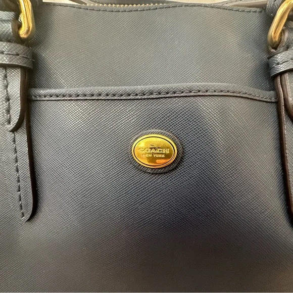Coach Women's Peyton Leather Nancy Satchel, Navy Blue Handbag - Picture 5 of 14